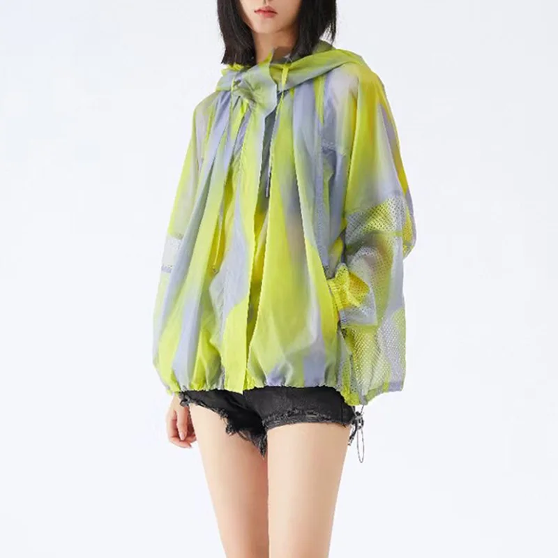

Fashion Hooded Cardigan Bat Sleeve Coat Summer Chic Design Tie-Dye Sunscreen Clothing Women Windbreaker 2021 New