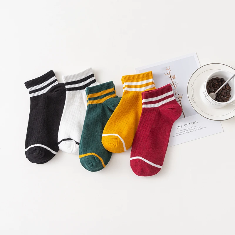 

Носки женские хлопковые короткие в полоску, классические дышащие, в стиле хип-хоп, скейт, для школы, для девушек, 5 пар, весна-лето