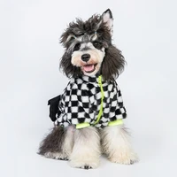 dog clothes autumn and winter fur coat checkerboard plush coat with bag detachable pet clothing