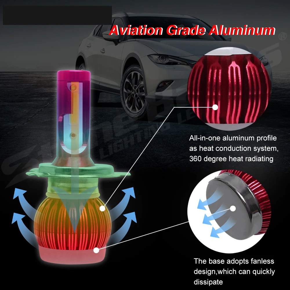 CarTnT 2 шт. автомобильный головной светильник H4 светодиодный 100 Вт 16000LM 3000K 6000K 8000K Hi-Lo