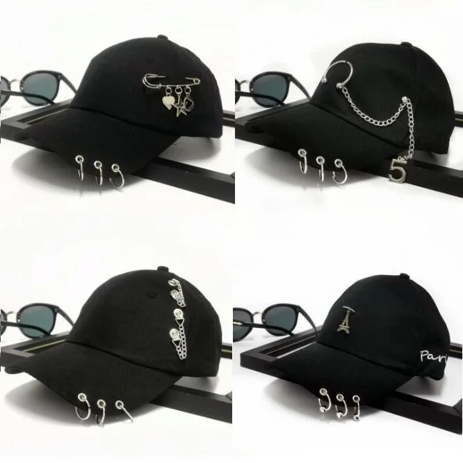 BBS083 бейсболки в стиле панк с металлической булавкой женские хип хоп Снэпбэк