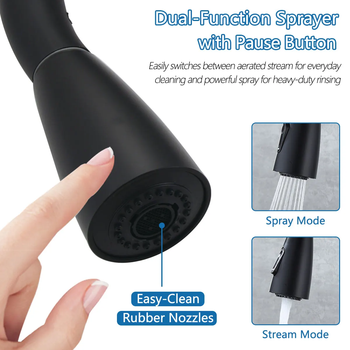 Смеситель для кухонной раковины с выдвижным краном, 2 функции (поток/распылитель), однорычажный, из нержавеющей стали 304, с горячей и холодной водой