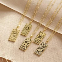 mysterious tarot stainless steel pendant necklace for womenmen gold plated rectangle charm cross chain retro style jewelry gift