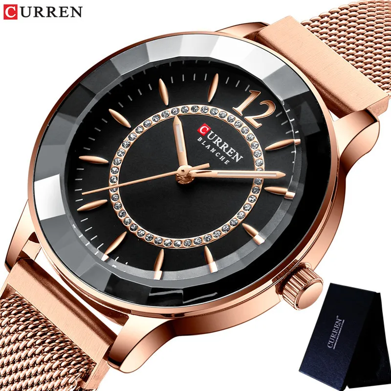 CURREN женские часы Топ бренд класса люкс золотые водонепроницаемые сетка браслет