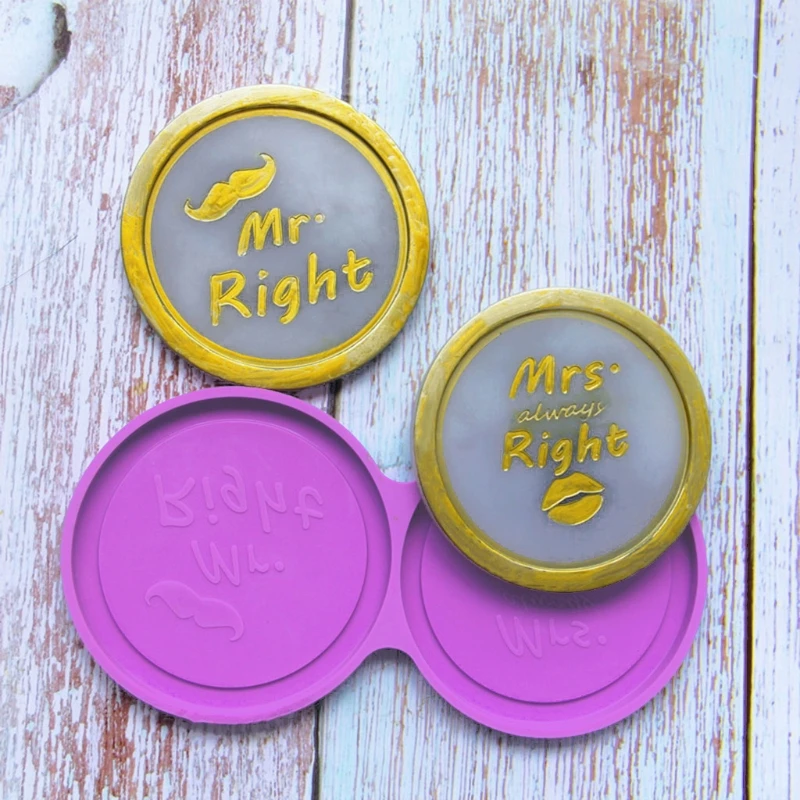 

Silicone Diy Homemade Mold Mr. Mrs Right Round Lover Coaster Creative Silicone Mold Crystal Coaster Mold for Diy Craft