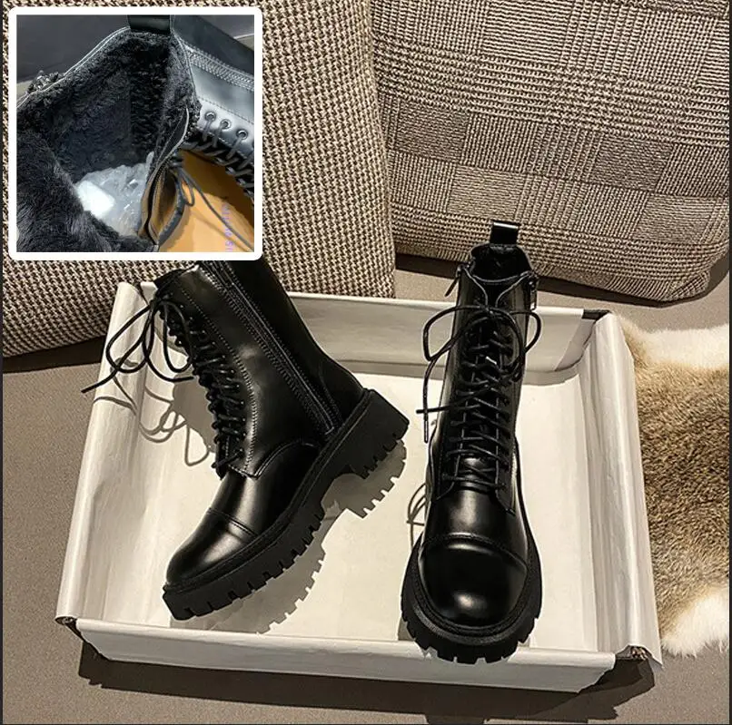 

Genuine Leather Ankle Boots Rubber Women's Shoes 2021 Zipper Platform Shoes Woman Booties Black Boots For Women Bottine Femme