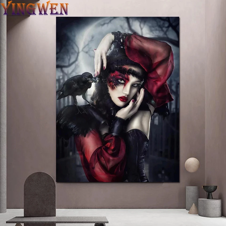 

Fantasy Gothic Crow Woman Diamond Painting 5d Diy Full Diamond Embroidery Cross Stitch Rhinestone Of Picture Diamond Mosaic Art