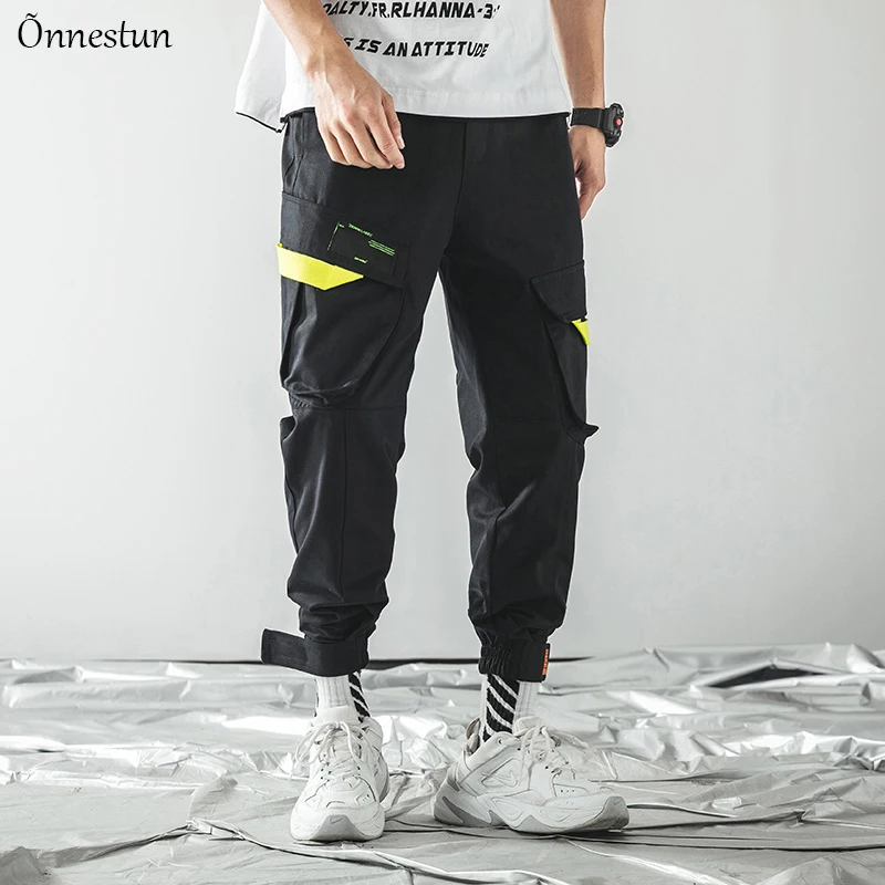 

Onnestun Pants Men 2020 spring New Harajuku Men Harem pants Sweatpant Hip Hop Velcro design Trousers Man Streetwear Jogger Pants