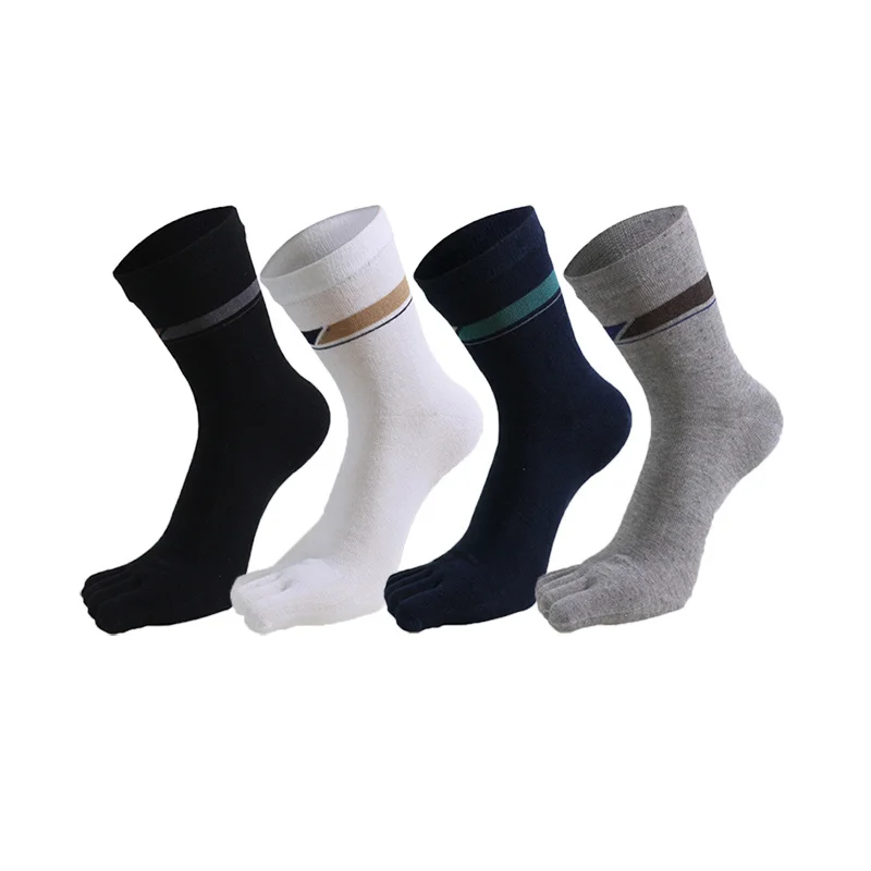 Высококачественные носки с пальцами мужские хлопковые сплошного цвета пятью