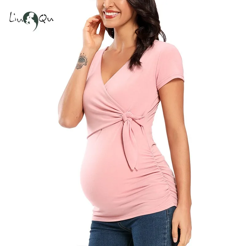 Рубашки Maternitys с коротким рукавом Одежда для беременных летняя блузка кормления