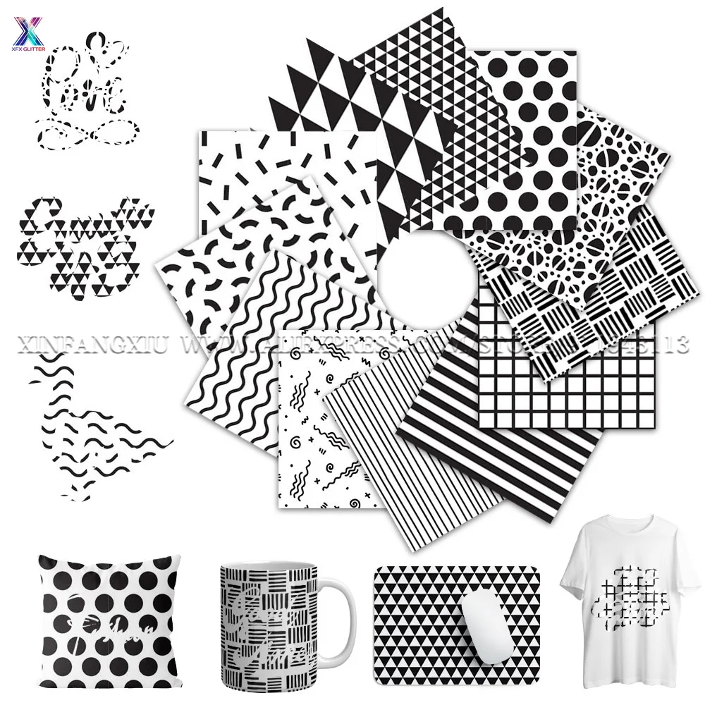 

XFX Infusible Transfer Ink Sheet 12x12" Black & White Geometry Sublimation Transfer Paper for Cricut Joy Mug Press T-shirts DIY