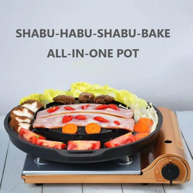 

Non-Stick Aluminum Alloy Round Korean Barbecue Tray grilled Shabu Portable Smokeless BBQ Tool For Outdoor Camping BBQ Accessorie