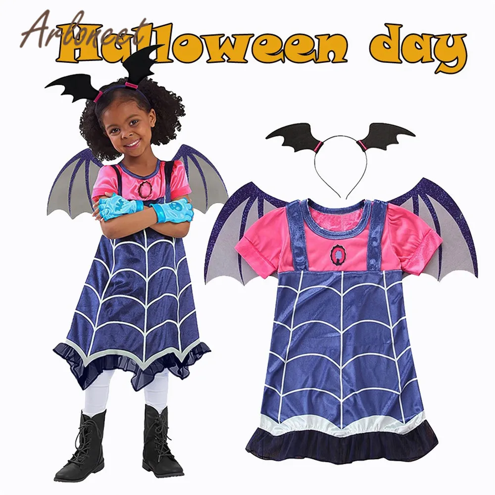 ARLONEET Хэллоуин Нижнее дети девочки Cosplay танец костюм Платье летучая мышь оголовье