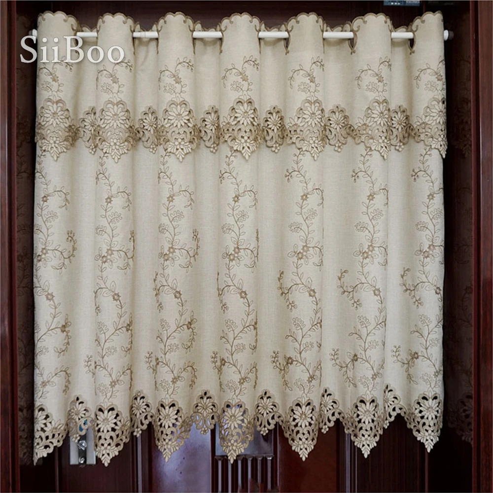 

Korean style khaki floral embroidery high shading half-curtain bay window curtain coffee kitchen room cortinas rideaux SP5444