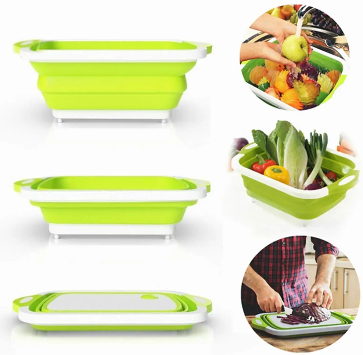 1 Piece Green Складная разделочная доска для мытья фруктов и овощей, складная корзина для хранения раковины, разделочная доска дуршлаг для кухни - Цвет: 1 Piece Green