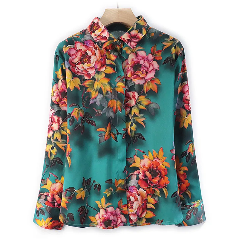 

SHUCHAN Long Sleeve Shirt Women Prairie Chic Turn-down Collar Poplin Silk Dropshipping Free Shipping Items Clothes for Women