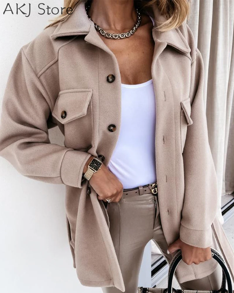 Осеннее Женское пальто на пуговицах с поясом повседневное длинным рукавом