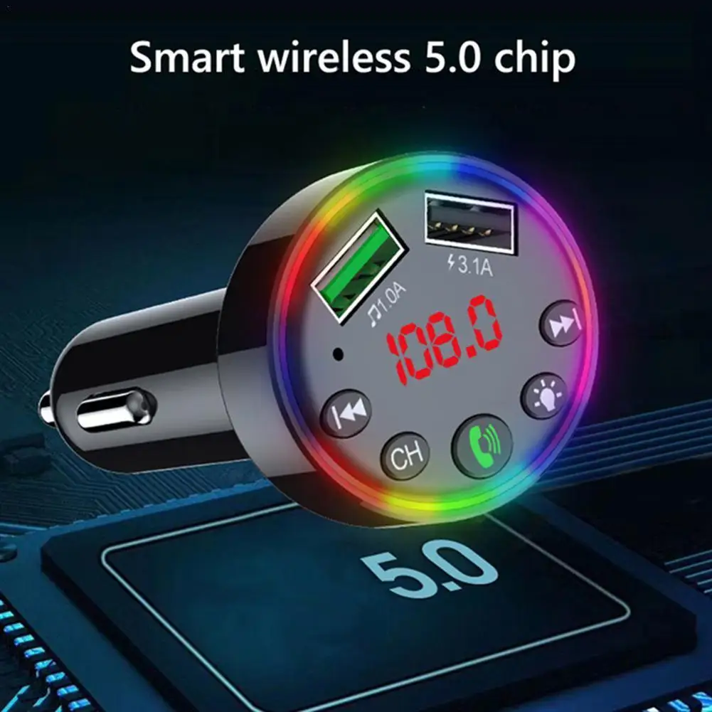 

Car MP3 Player Ambient Light Car Cigarette Lighter Bluetooth 5.0 FM Transmitter Car Fast Charger Dual USB TF U Disk Play