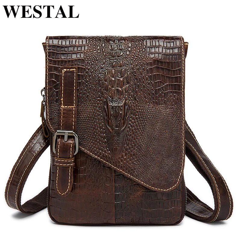 

WESTAL Leather Belt Bag Men's Waist Bags Genuine Leather Croco Design Waist Pack Male Fanny Packs for Phone Money Belt Pouch Bag