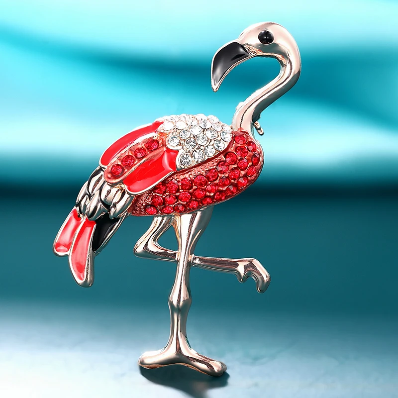 Женская большая брошь в виде фламинго с кристаллами|Броши| |