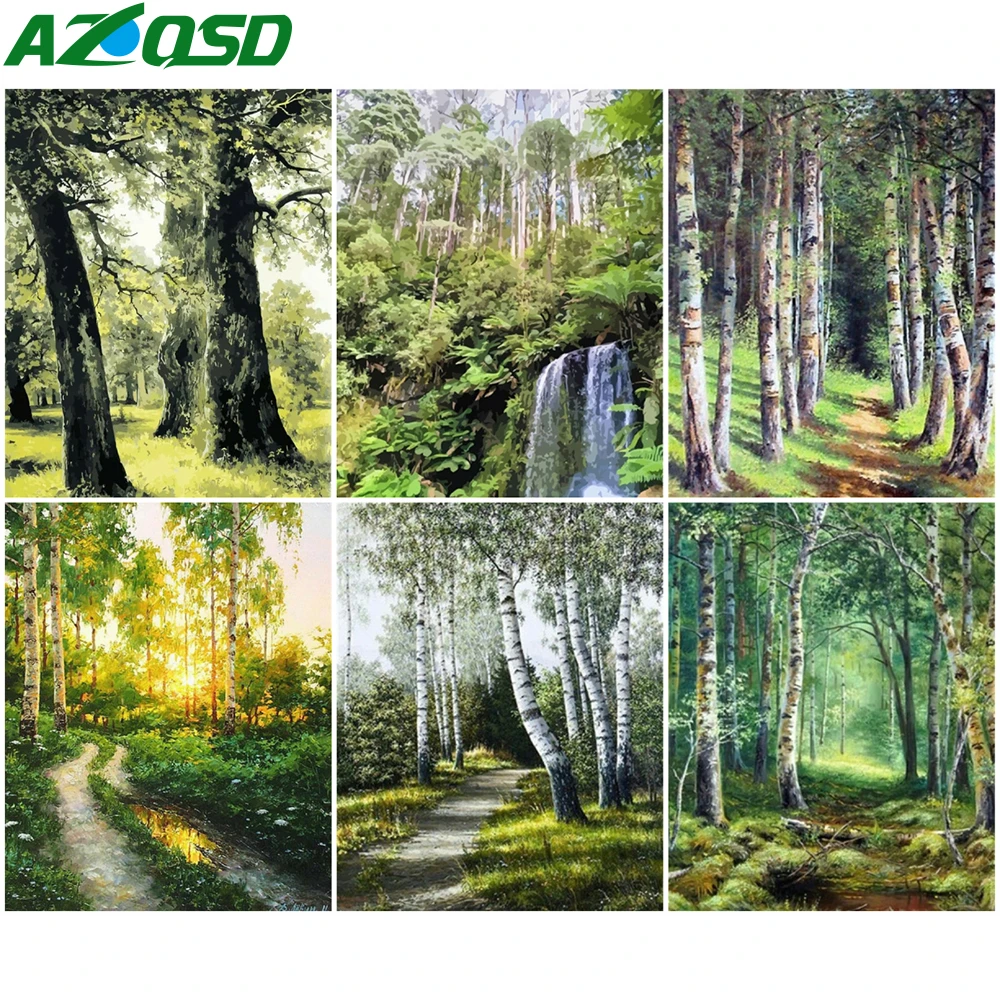 

AZQSD DIY Coloring By Numbers Forest HandPainted DIY Gift Acrylic Paint 40x50cm Oil Painting By Numbers Summer Decor For Home