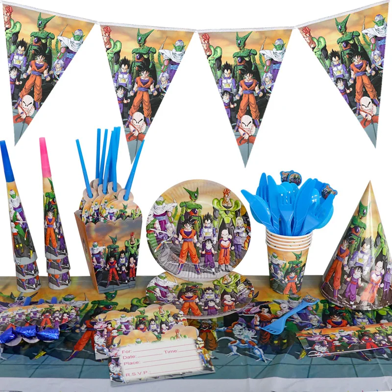 

Son Goku Theme Party Decoration Disposable Tableware Paper Cups Plates Napkins Balloons Baby Shower Kids Birthday Party Supplies