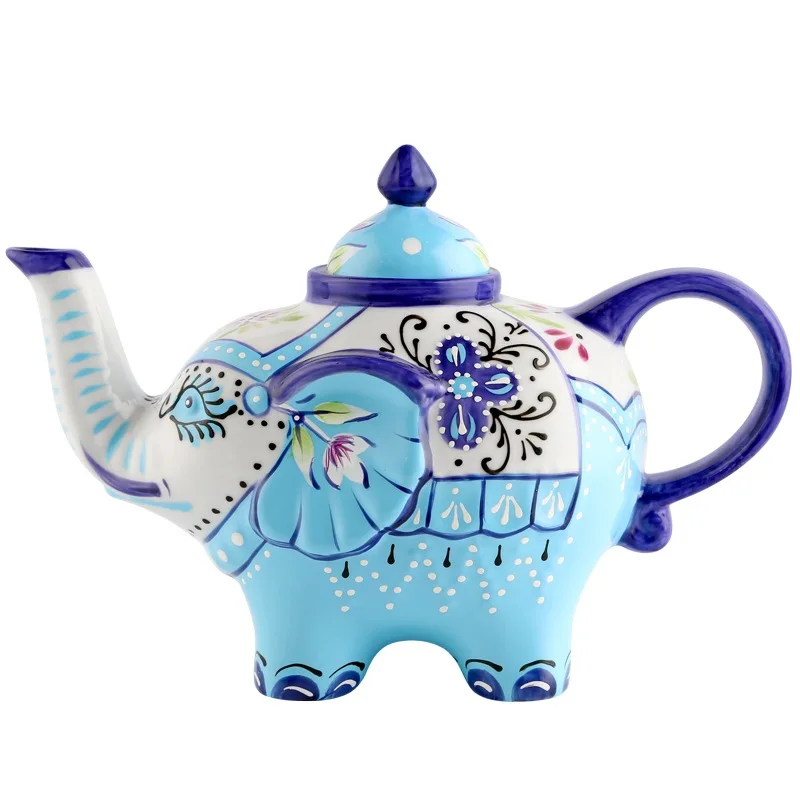 

European and American retro high-end creative hand-painted animal teapot hand-painted elephant ceramic cup set