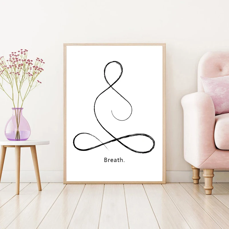 

Yoga Wall Art Print Meditation Poster Yoga Symbol Breath Quote Canvas Gym Decor Yoga Gift Painting Black White Wall Art Picture