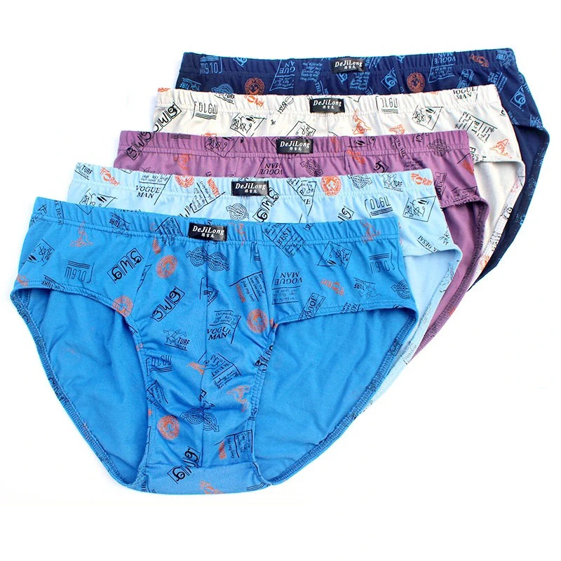 6Pcs/Lot Briefs Men's 100% Cotton Mid-Waist Printing Comfortable Underwear Men'S Breathable Briefs