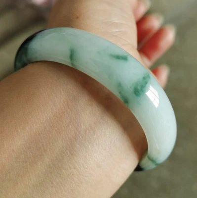 

Zheru Jewelry Natural Blue Flower Burmese Jade 54mm-64mm Bracelet Elegant Princess Jewelry Best Gift for Mother and Girlfriend