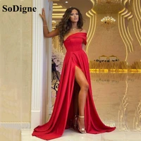 sodigne red one shoulder split prom dresses women formal party night dress vestidos de gala satin elegant simple evening gown