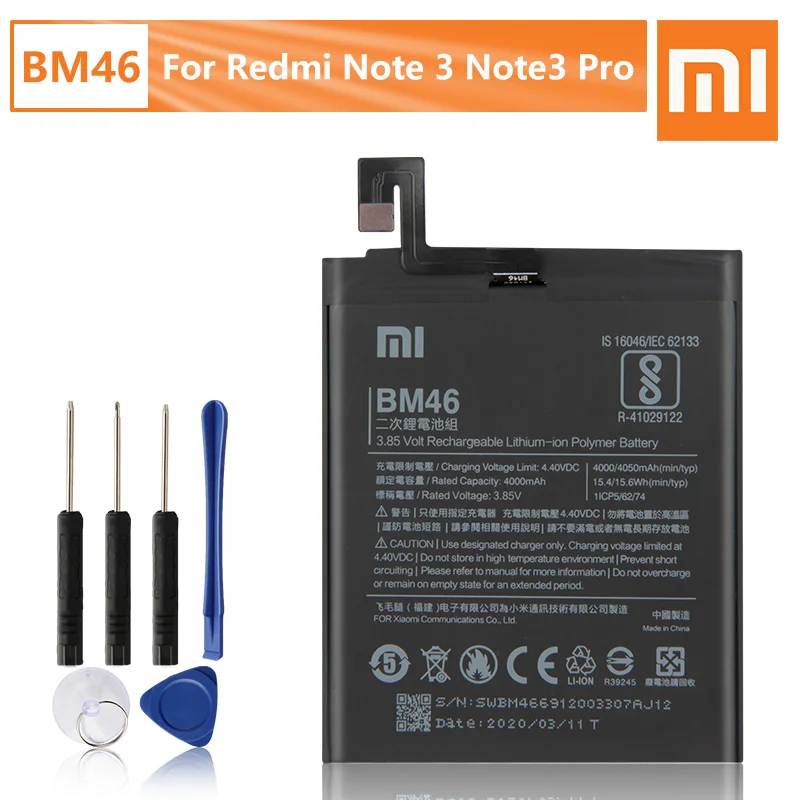 Xiao Mi оригинальная запасная батарея для телефона BM46 Xiaomi Note 3 redmi Note3 Pro аутентичная