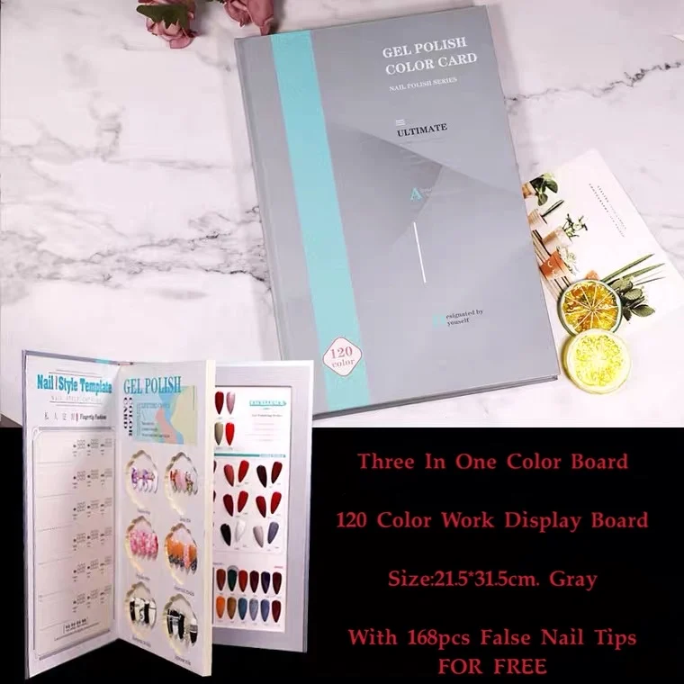 

120 Color 3 In 1 Professional Nail Gel Polish Color Display Book Free Almond Nail Tips Manicure Dedicated Nail Art Tools