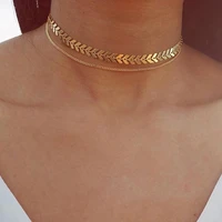 stylish women fashion chain necklace double layers fish bone chain choker necklace jewelry for dating