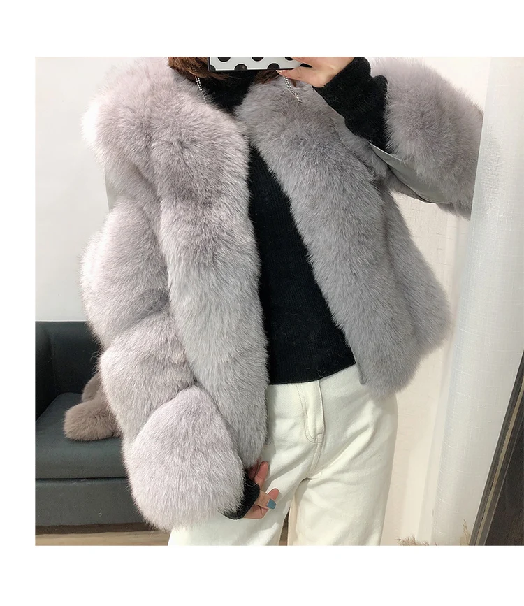 Rf1929 зимнее короткое пальто из натурального Лисьего меха Stlye FluffyReal, натуральная кожа, натуральный мех, куртка с длинным рукавом, женские пальто из натурального меха