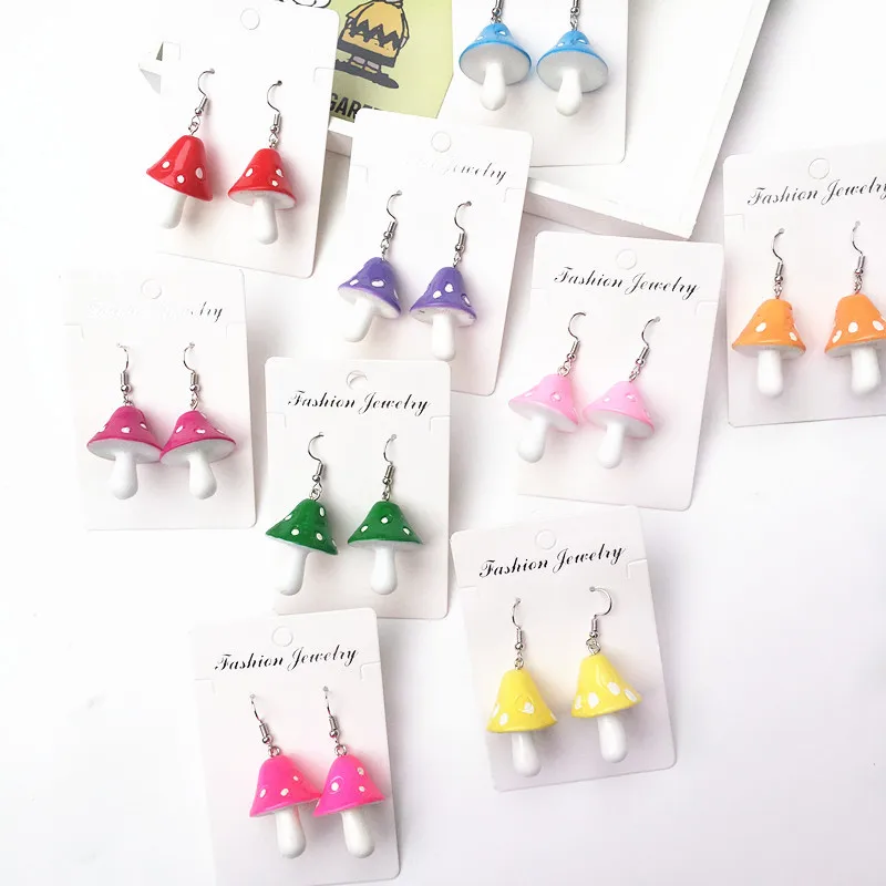 

1 Pair Creative Sweet Dangle Earrings Simulation Multicolor Small Mushroom Earrings Women Girls Fashion Earrings 2021 Trend