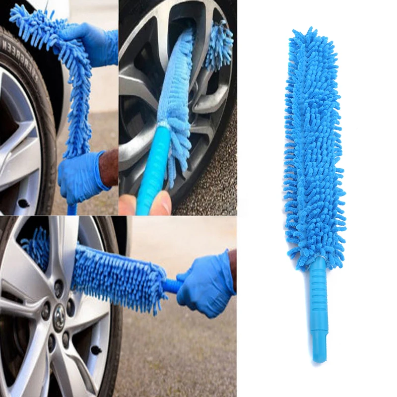 

1pc Blue Flexible Extra Long Soft Microfiber Noodle Chenille Car Wheel Wash Brush EVA handle