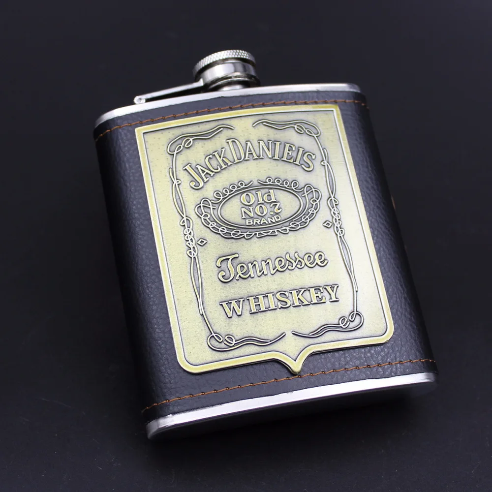 7OZ Drinkware stainless steel hip flask travel whiskey alcohol liquor bottle flagon PU Whisky Flagon Russian wine pot | Дом и сад