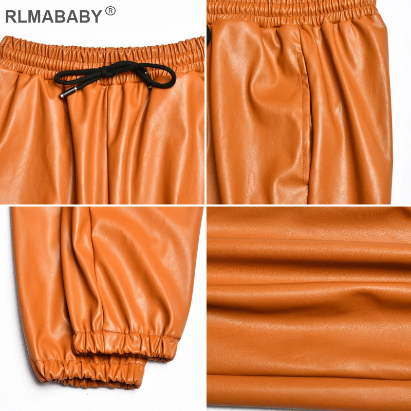 

RLMABABY Autumn Winter Fashion PU Leather Pencil Pant Bandage High Waist Pants Women Trousers Casual Streetwear Sexy Women Pants