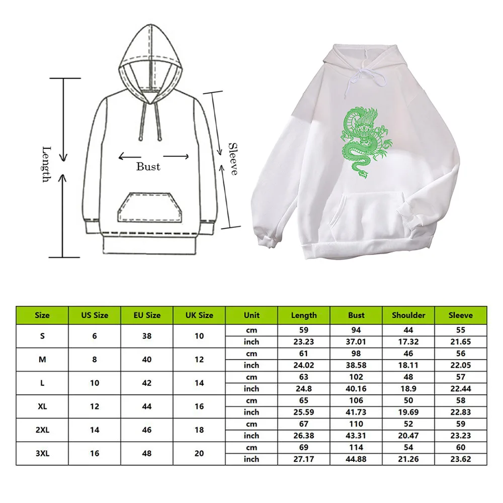 

New Dragon Print Hoodies Sweatshirt Women Men Long Sleeve Oversized Hoodie Casual Streetwear Pullovers Female Coat Goth Style