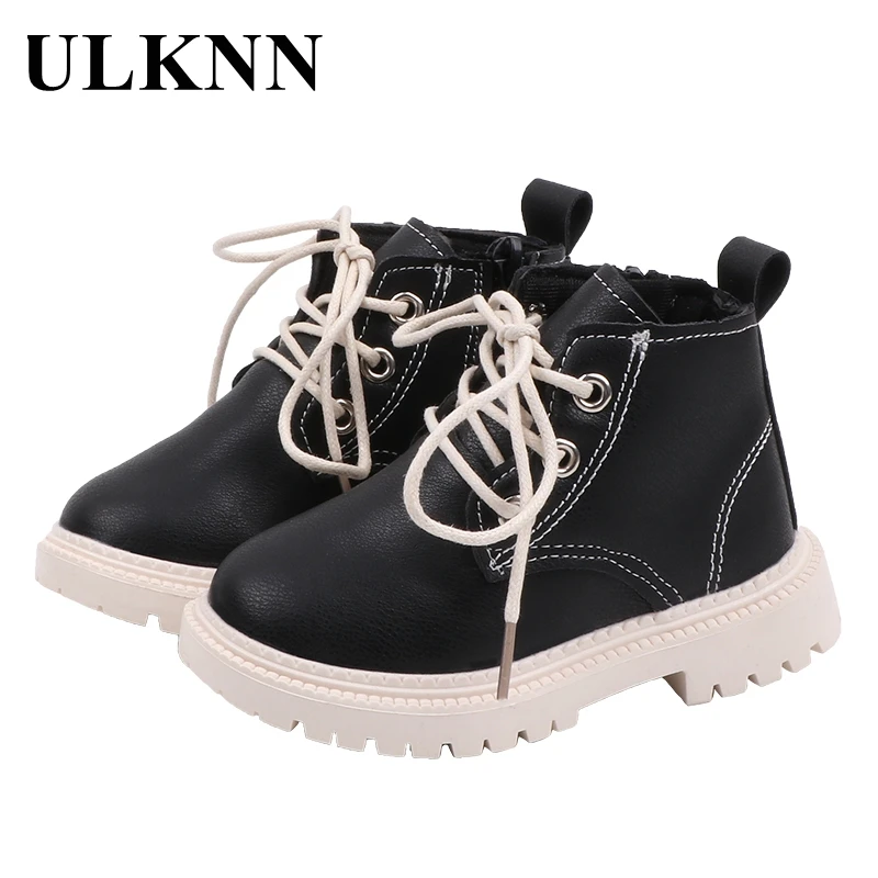 

ULKNN Cute Baby Kids Leather Boots Lovely Zip Ankle Anti-slippery Soft Rubber Sole Fashion Children Boots For Boys And Girls