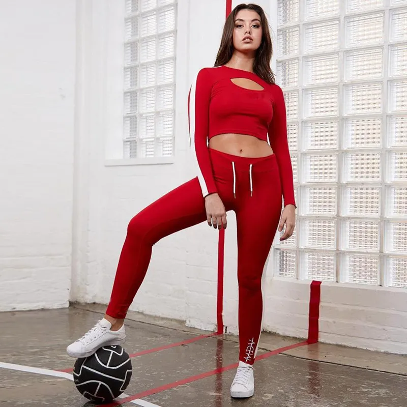 Красный цвет спортивные Леггинсы костюм спортивная одежда для занятий спортом 2