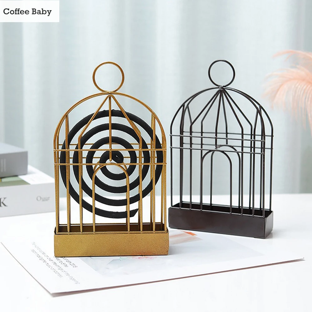 

New Windproof Mosquito Wrought Iron Birdcage Repellent Incense Holder Tray Creative Mosquito Coil Holder Box Hotel Home Decor