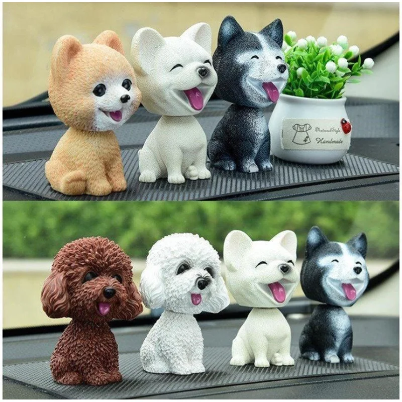 

9cm Husky Teddy Pomeranian Car Shake Head Dog Ornaments Cute Nodding Decoration Gift For Car Interior Home Room Auto Accessories