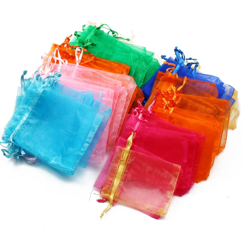 

Wholesale New Drawstring Organza Bags 50pcs 7x9/9x12/13x18/10x15CM Pick Color Jewelry Packaging Bags Candy Wedding Gifts Pouches