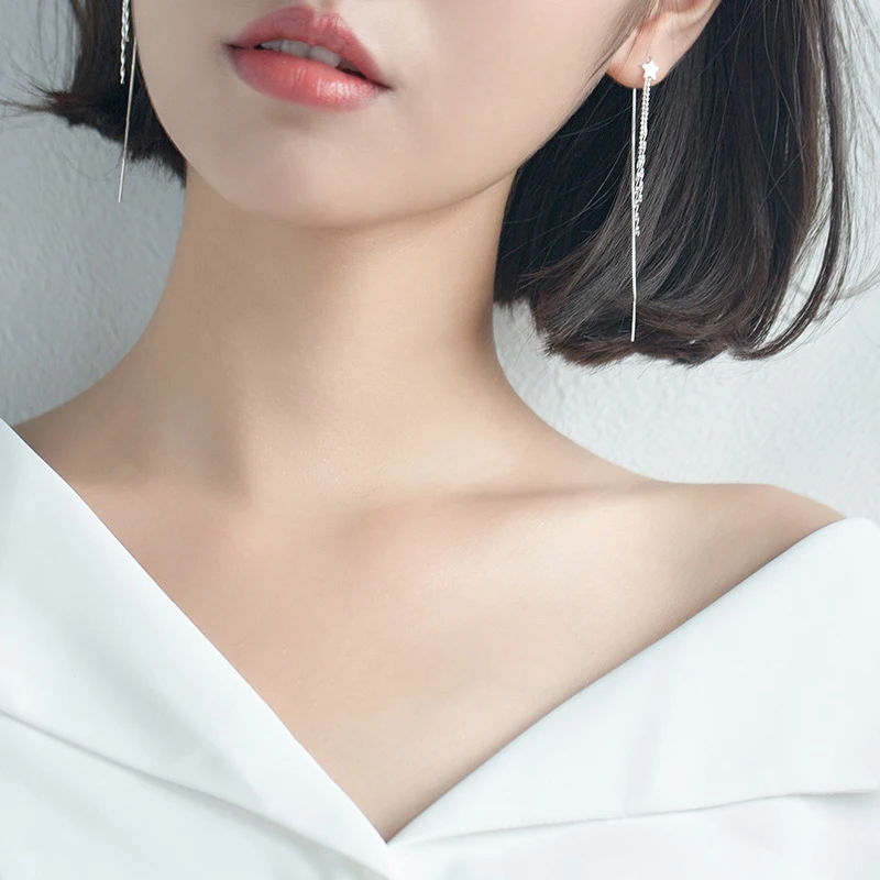 Colusiwei 2019 Fashion Stars Long Tassel Drop Earrings for Women Solid 925 Silver Chain Dangle Hanging Earring Female Brincos | Украшения и