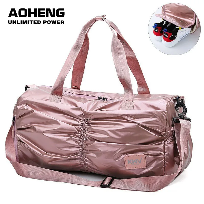 Ручная сумка для йоги Nieuwe Waterdichte PU Reistas Roze Handtas voor Schoenen Droog Nat Duffle Tassen Schoudertas Vrouwen