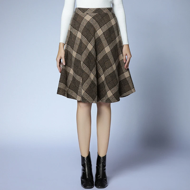 Женская шерстяная юбка в клетку EC.MS эластичная роскошная женская элегантная