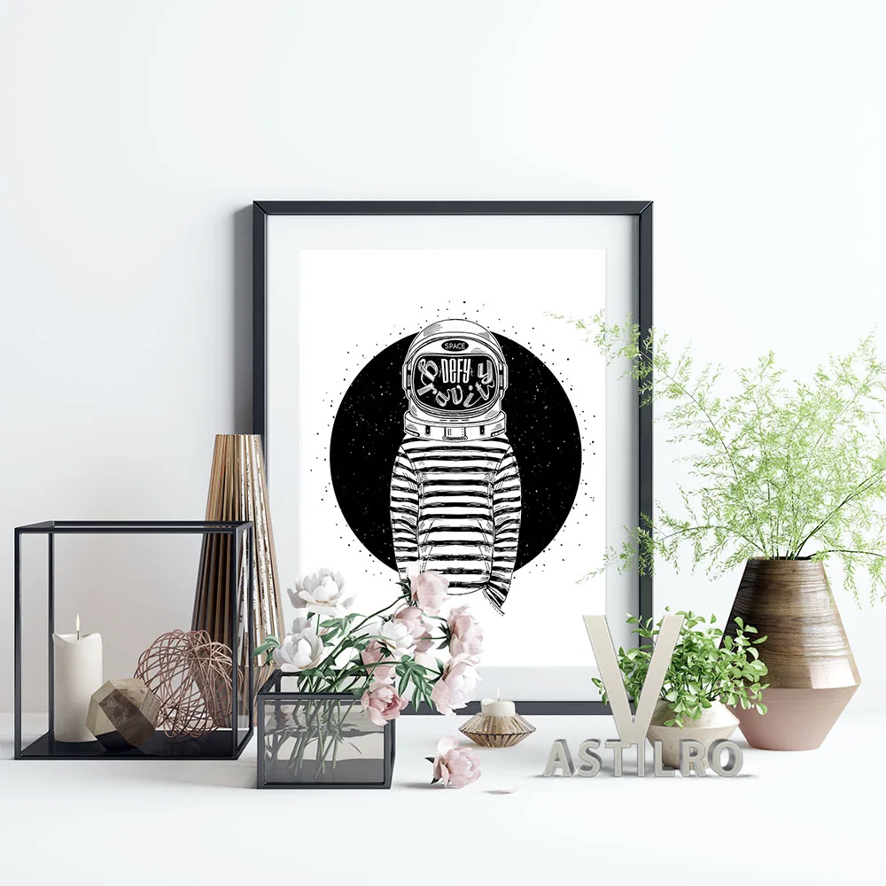 

Astronaut Black White Sketch Poster Defy Gravity Concept Illustration Art Prints Wall Picture Modern Individuation Home Decor