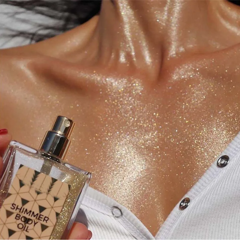 

45ml Gold Glow Shimmer Body Oil Liquid Illuminator Face High lighter Cream Glitter Skin Foundation Primer Party Creamy Makeup